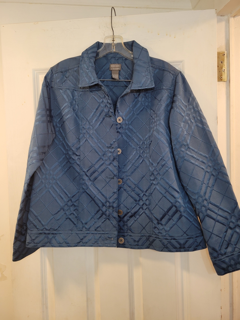 Worthington Quilted Pattern Blue Button-Up Jacket